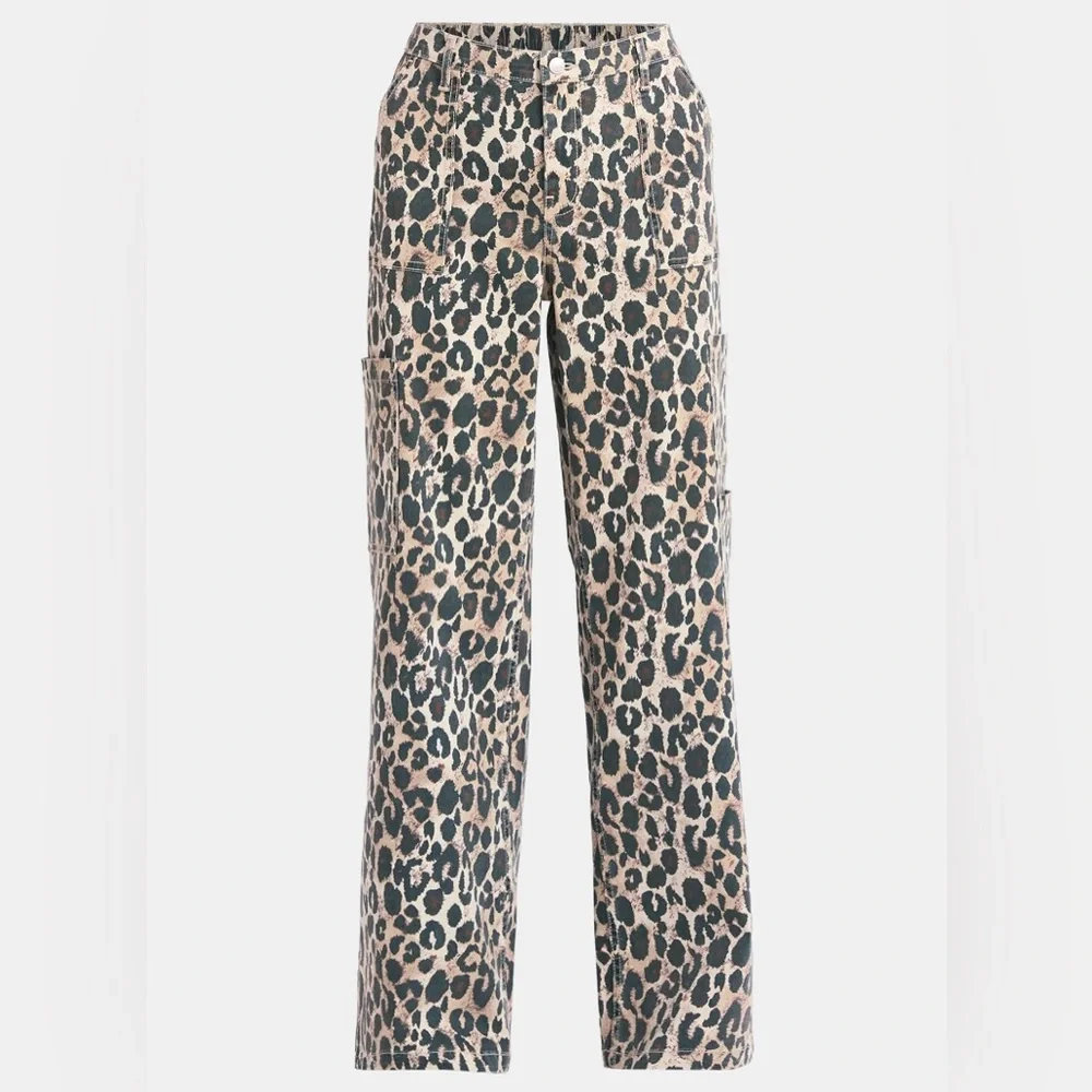 No Boundaries Leopard Animal Print Women's Cargo Wide Leg Pants - XL - Picture 6 of 7